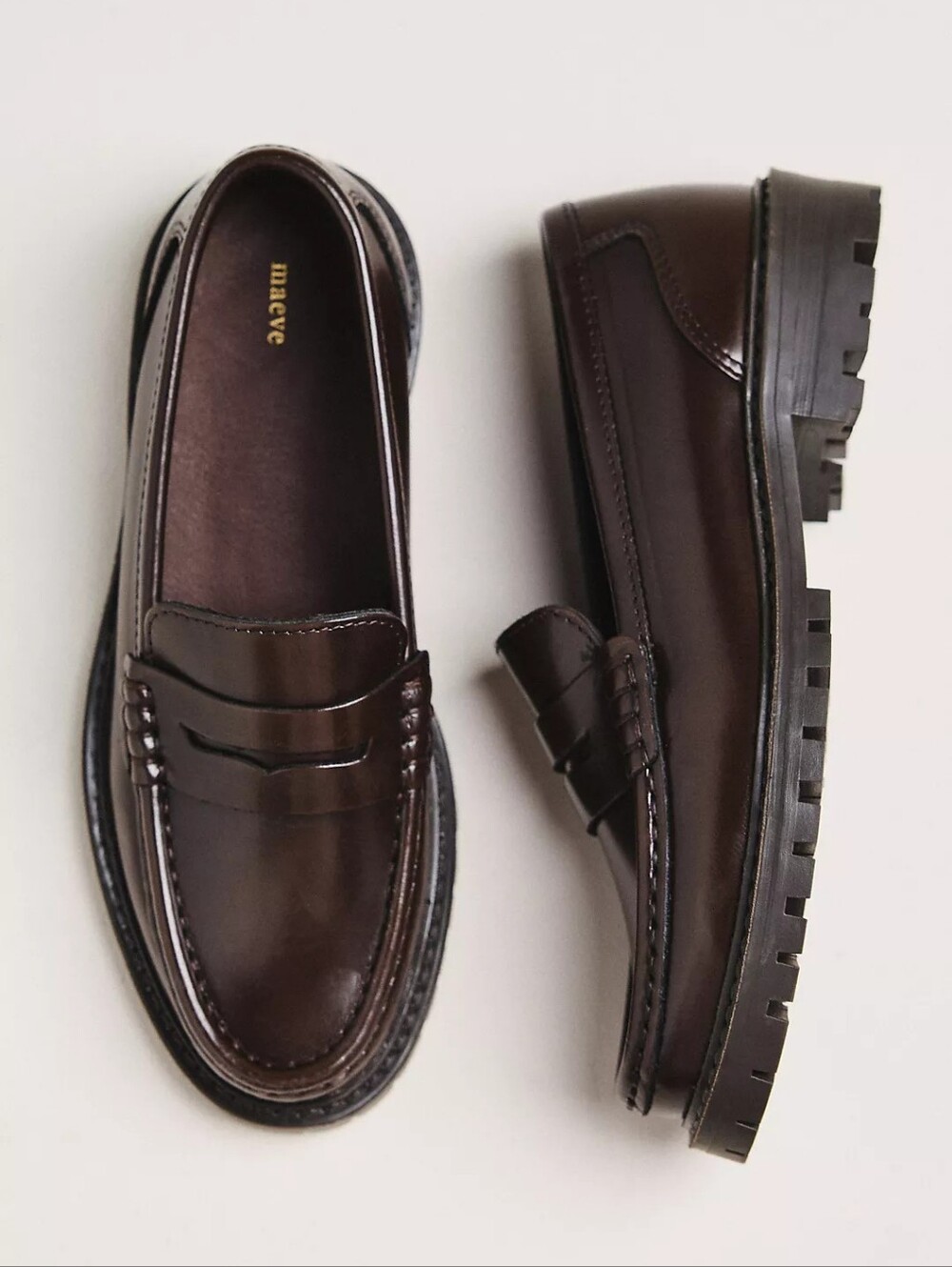 Maeve Anthropologie Patent Penny Black Leather Lug Sole Loafers Size 39, 8.5-9